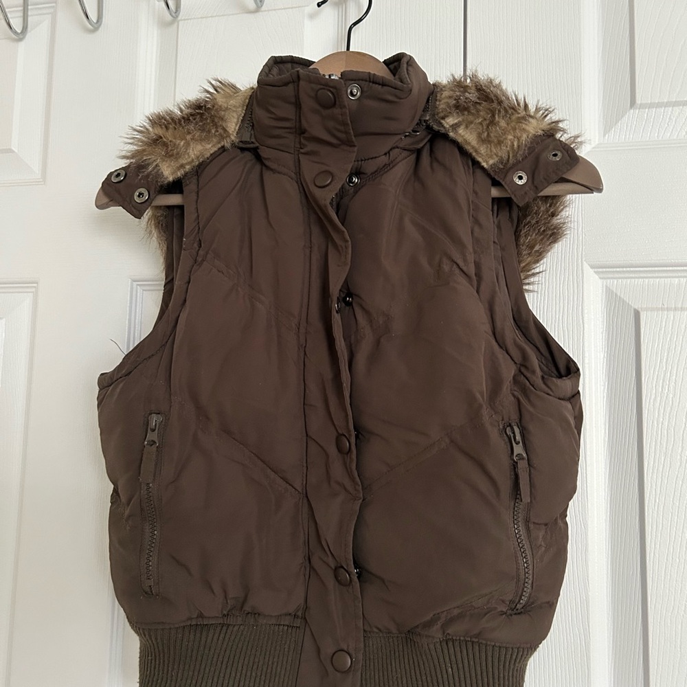Costa Blanca Chocolate Puffer Vest with Faux Fur